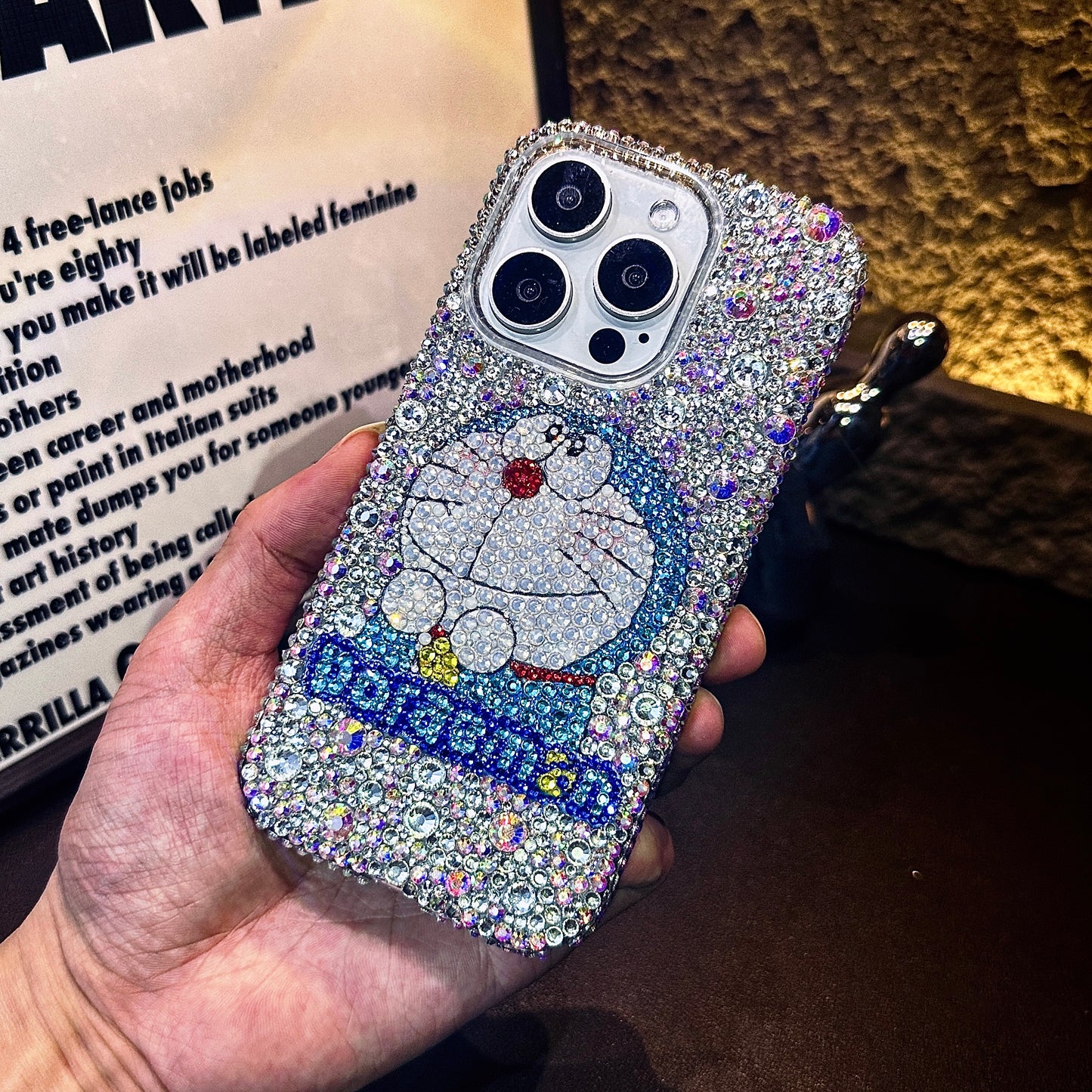 Handgemachte iPhone Hülle Luxus Bling Strass Niedliche Doraemon Hülle