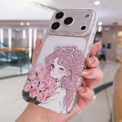 Handmade Minimalism Pink Rhinestone Anime Girl Case For iPhone
