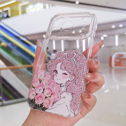 Handmade Minimalism Pink Rhinestone Anime Girl Case For iPhone