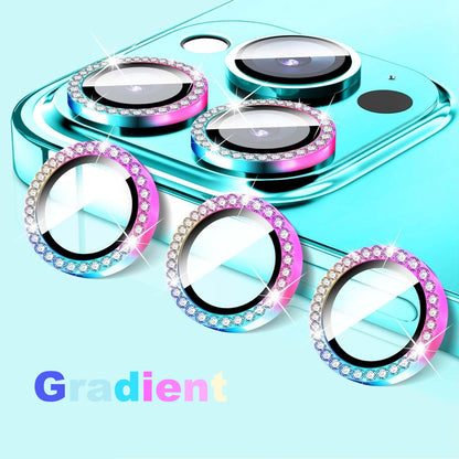 HD Clarity Tempered Glass Camera Lens with Gems for iPhone