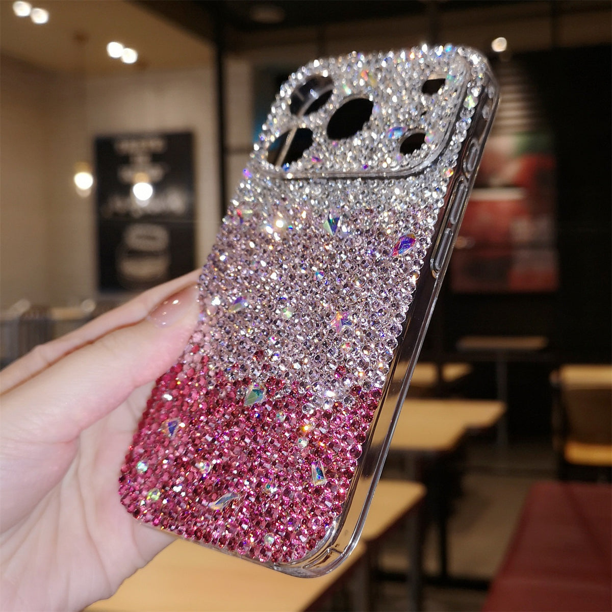 Funda Hecha a Mano para iPhone Samsung Preciosa con Brillo Degradado Rosa de Diamantes de Imitación