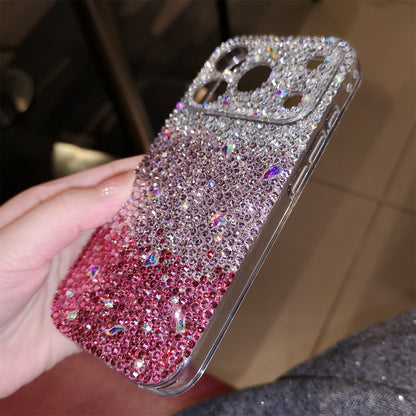 Funda Hecha a Mano para iPhone Samsung Preciosa con Brillo Degradado Rosa de Diamantes de Imitación
