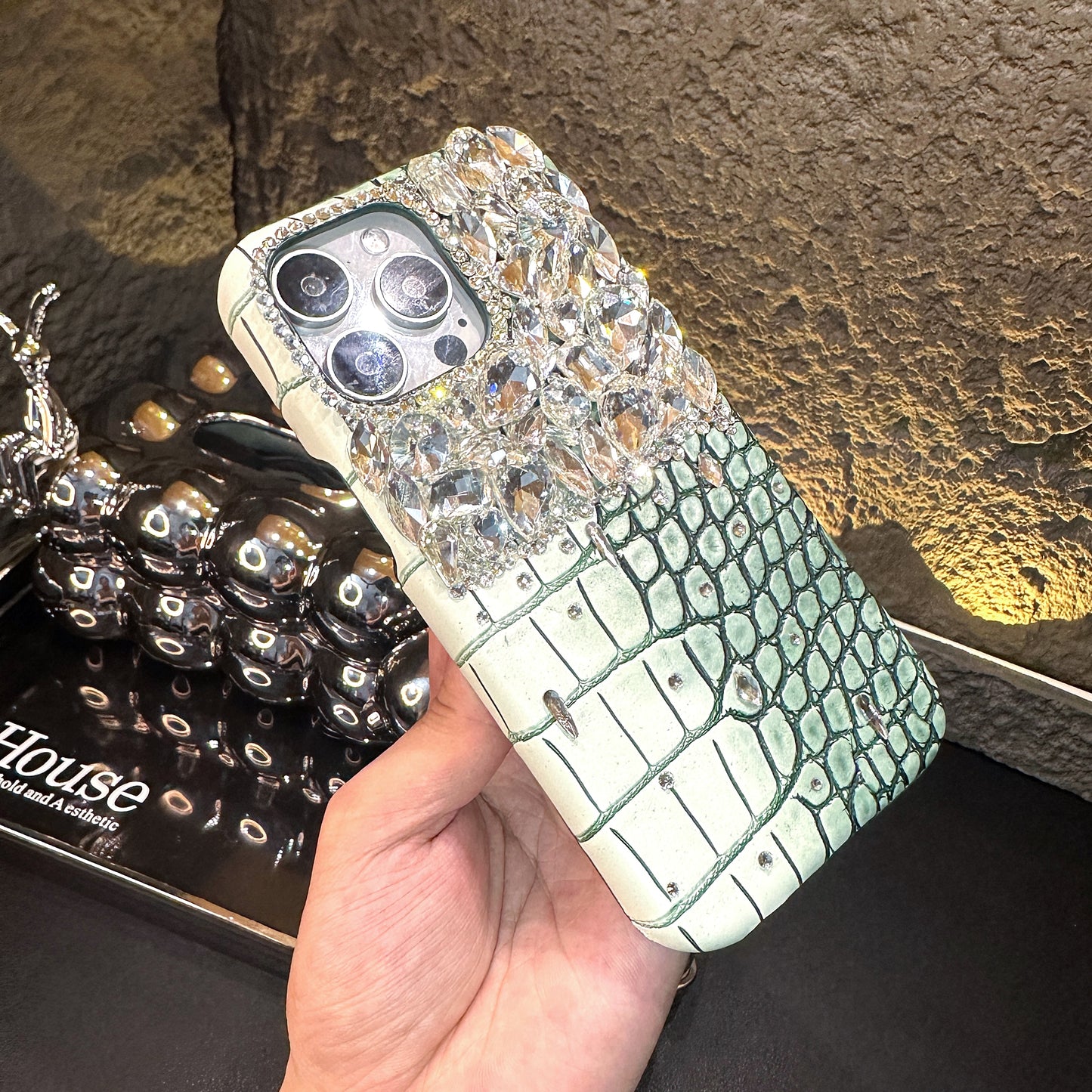 Handmade Bling Rhinestone Crocodile Phone Case Fits All iPhone Models