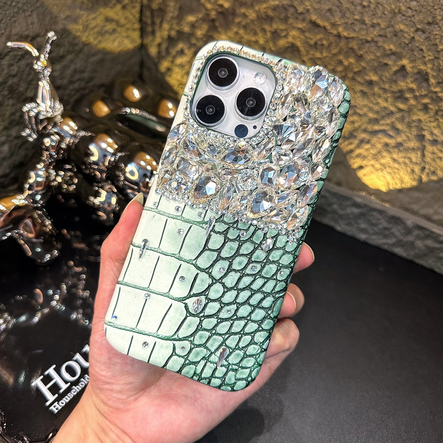 Handmade Bling Rhinestone Crocodile Phone Case Fits All iPhone Models