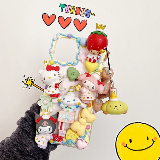 Handgemachte iPhone Hülle Süße Hello Kitty Kuromi My Melody Creme Kleber Hülle