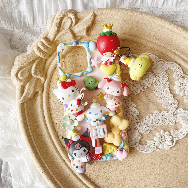Handmade iPhone Case Cute Hello Kitty Kuromi My Melody Cream Glue Case