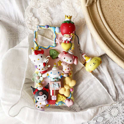 Handgemachte iPhone Hülle Süße Hello Kitty Kuromi My Melody Creme Kleber Hülle