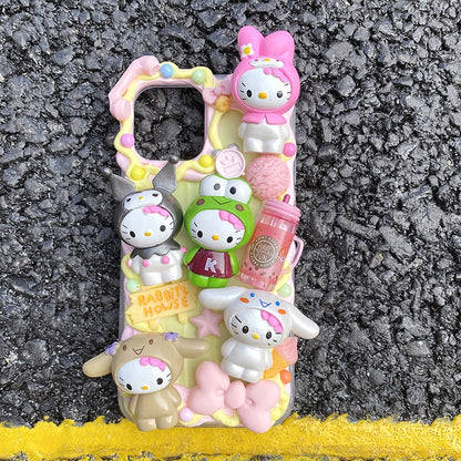 Handgemachte iPhone Hülle Süße Hello Kitty Decoden Creme Kleber Hülle