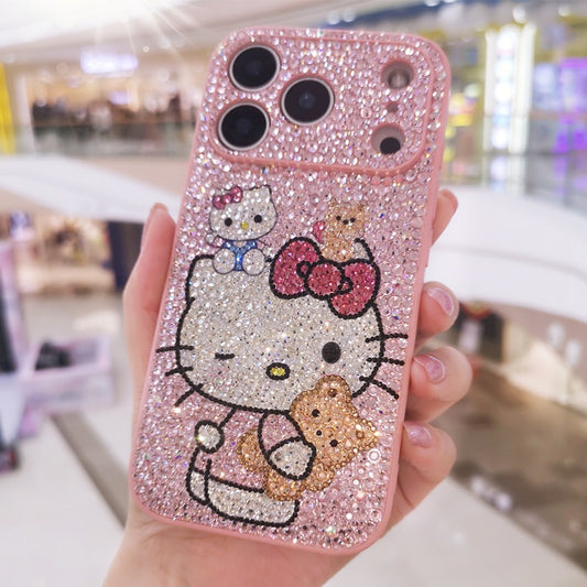 Handmade Bling Rhinestone Pink Hello Kitty & Bear iPhone Case