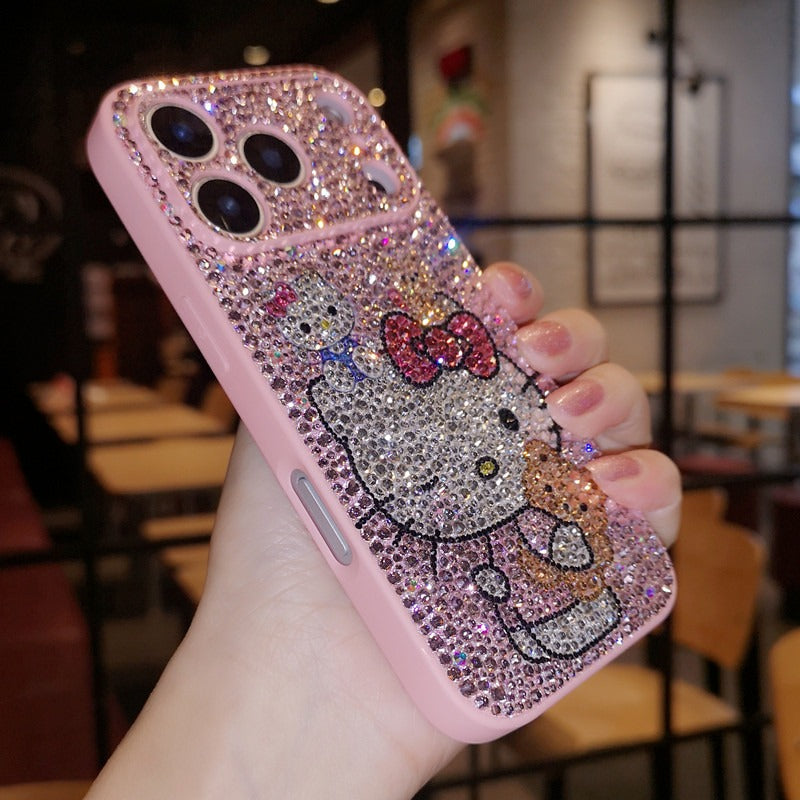 Handmade Bling Rhinestone Pink Hello Kitty & Bear iPhone Case