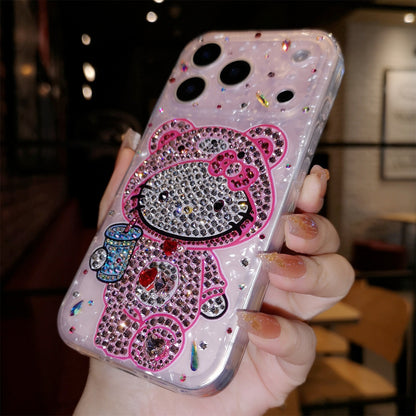 手作りiPhoneケース ラグジュアリー キラキラ オパールラインストーン かわいいハローキティケース