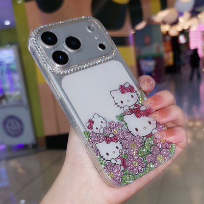 Handmade Minimalism Rhinestone Cute Hello Kitty with Flowers iPhone Case