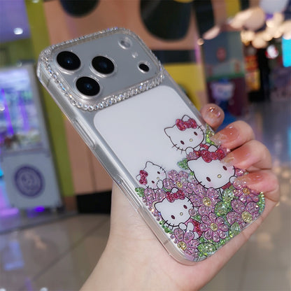 Handmade Minimalism Rhinestone Cute Hello Kitty with Flowers iPhone Case