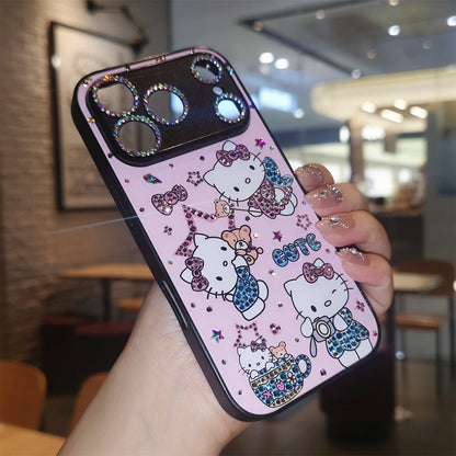 手作りiPhoneケース ラグジュアリー キラキラ オパールラインストーン かわいいハローキティケース
