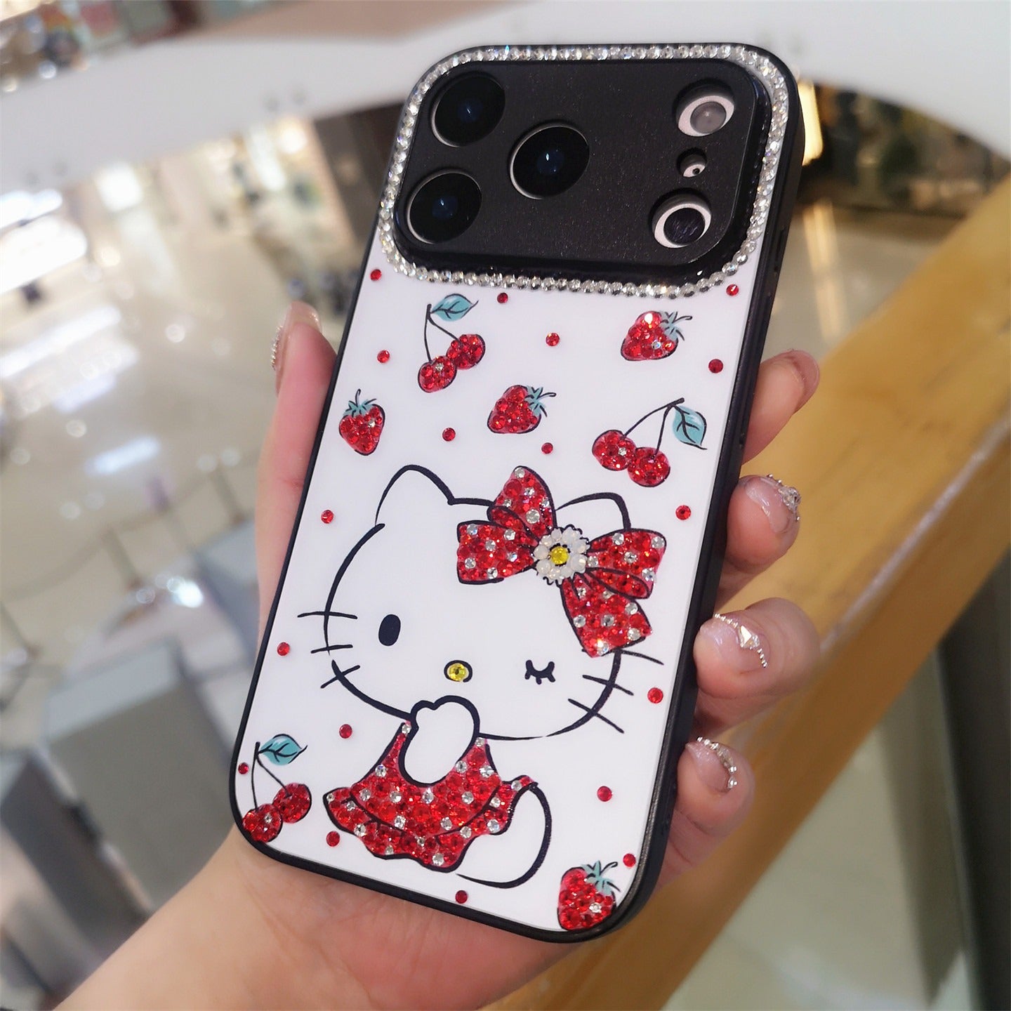 手作りiPhoneケース ラグジュアリー キラキラ オパールラインストーン かわいいハローキティケース