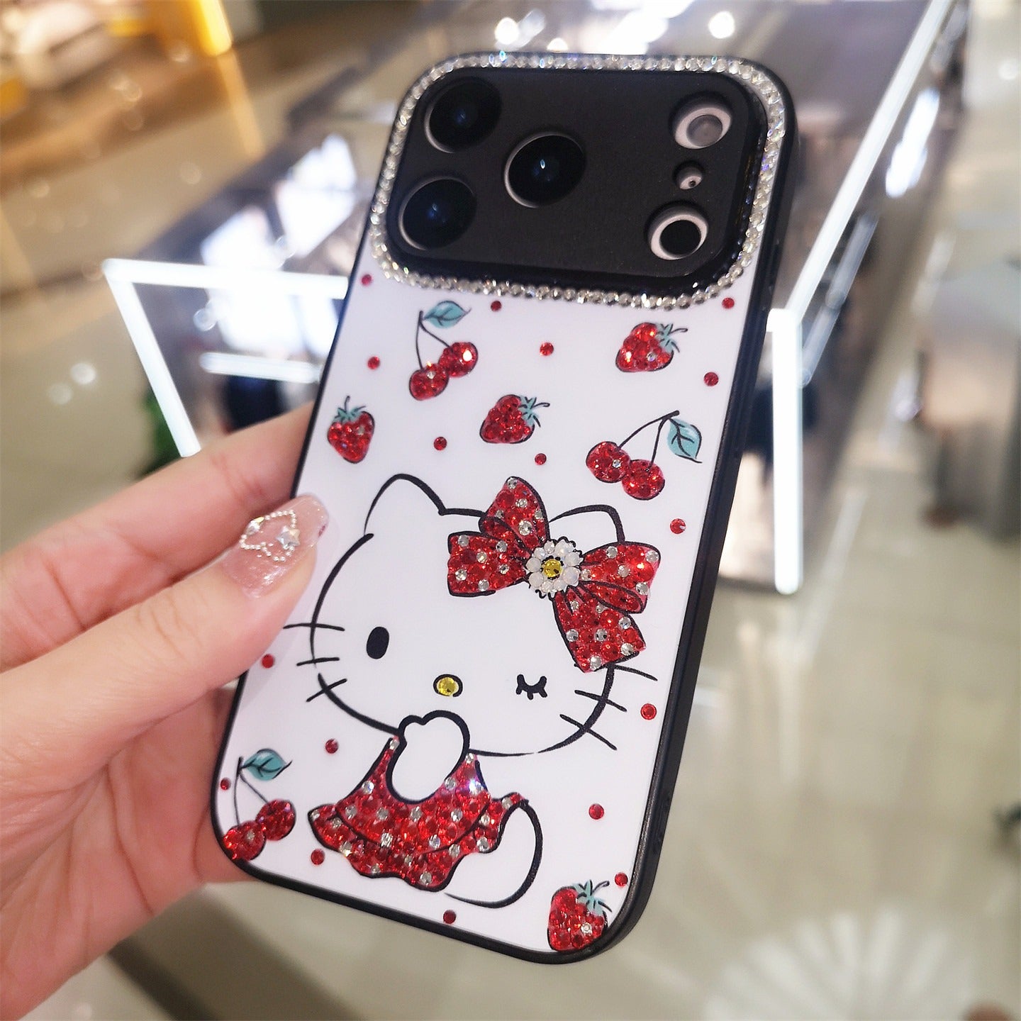 手作りiPhoneケース ラグジュアリー キラキラ オパールラインストーン かわいいハローキティケース