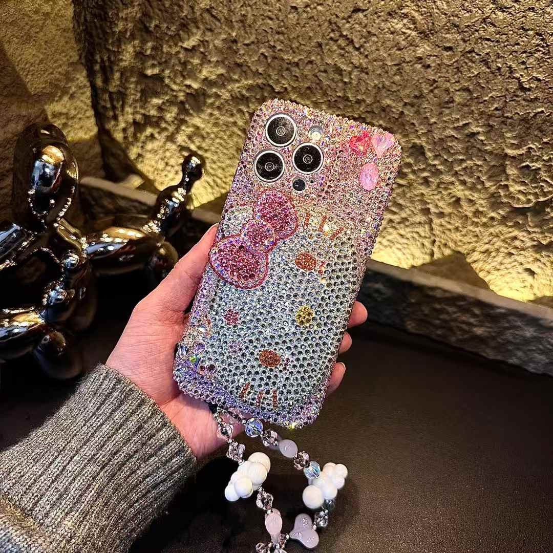 3D Hello Kitty Gorgeous Bling Pink Rhinestones For iPhone Samsung Case