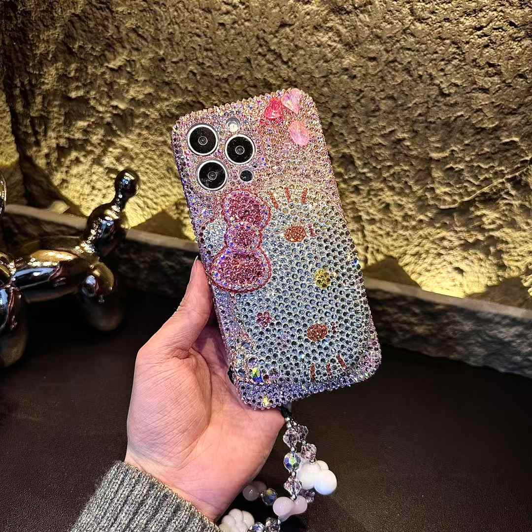 3D Hello Kitty Gorgeous Bling Pink Rhinestones For iPhone Samsung Case
