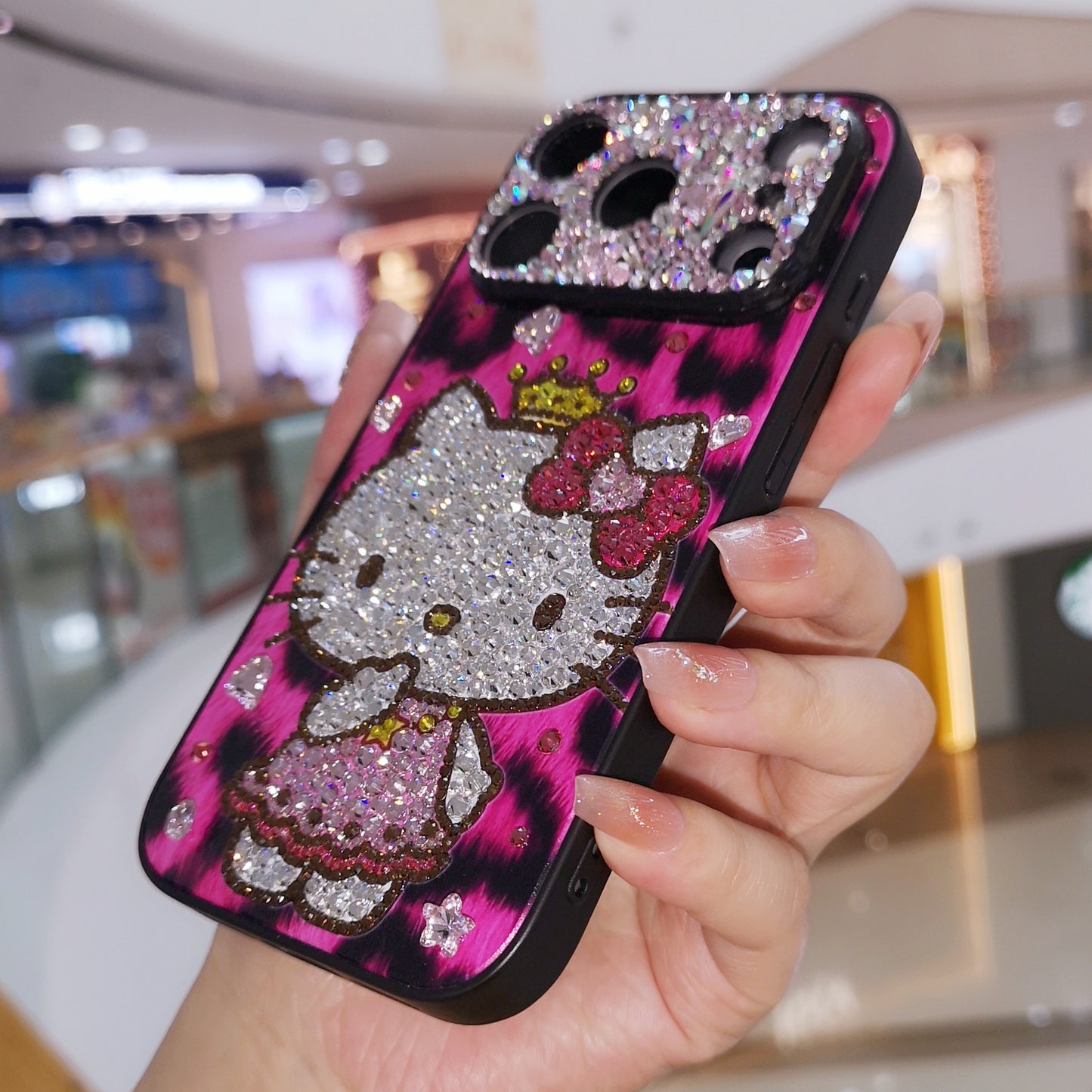 手作りiPhoneケース ラグジュアリー キラキラ オパールラインストーン かわいいハローキティケース