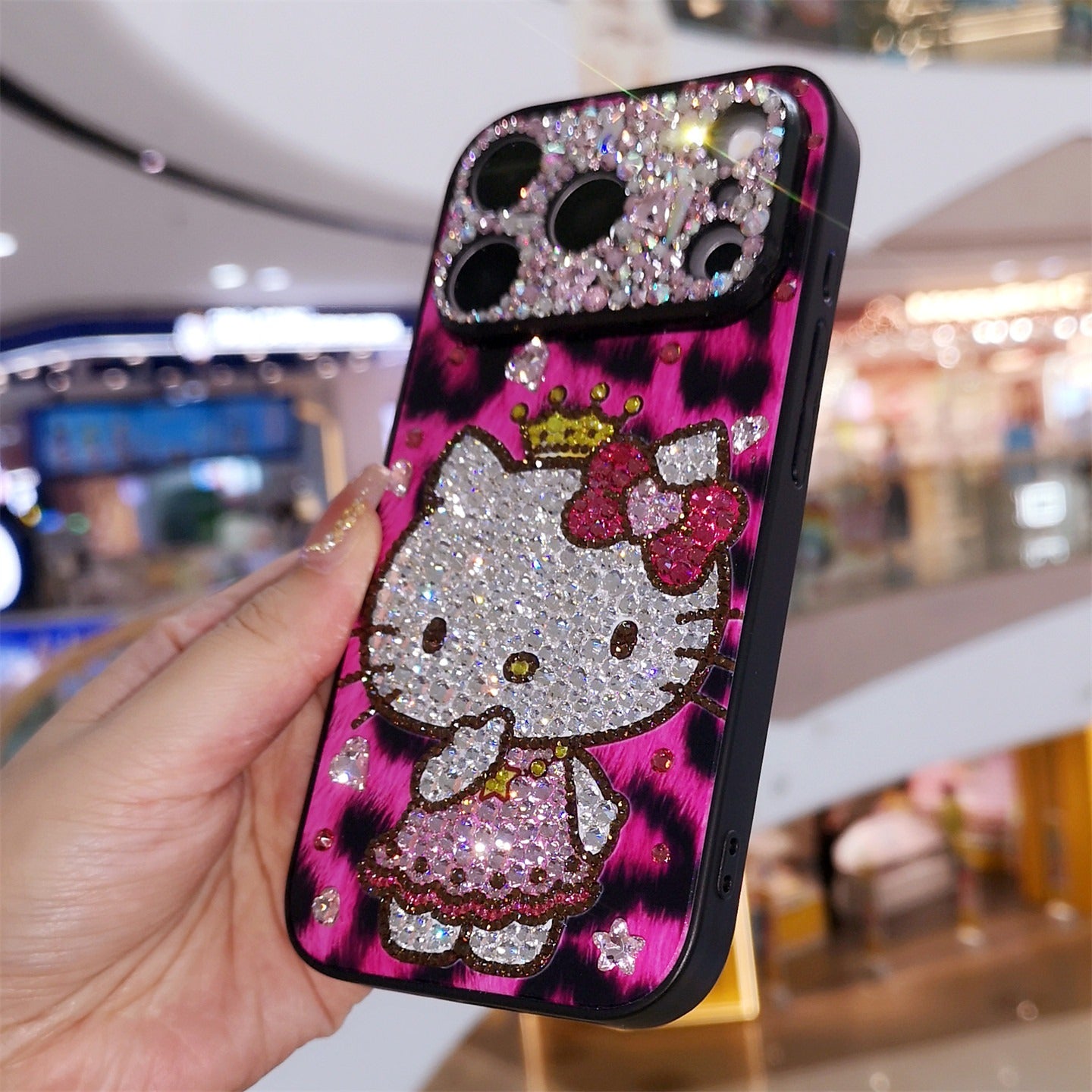 手作りiPhoneケース ラグジュアリー キラキラ オパールラインストーン かわいいハローキティケース