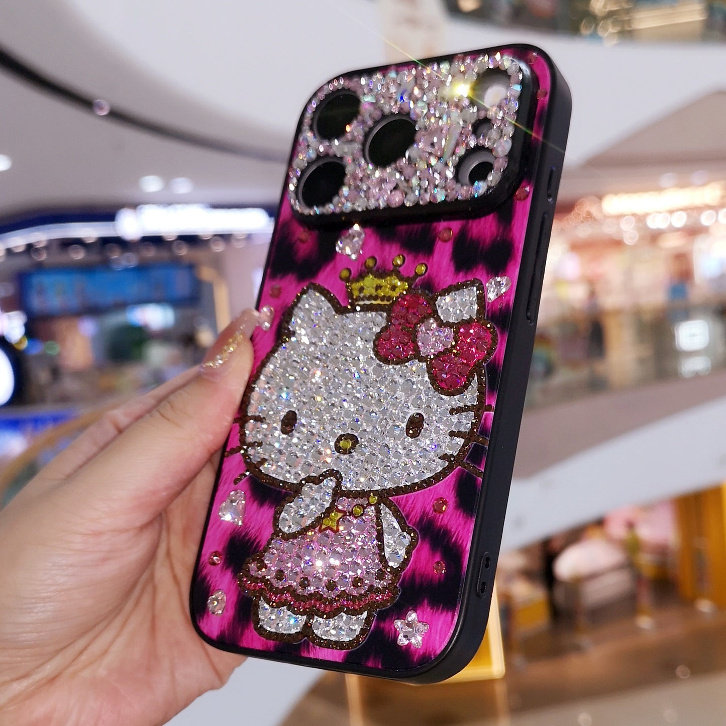 手作りiPhoneケース ラグジュアリー キラキラ オパールラインストーン かわいいハローキティケース