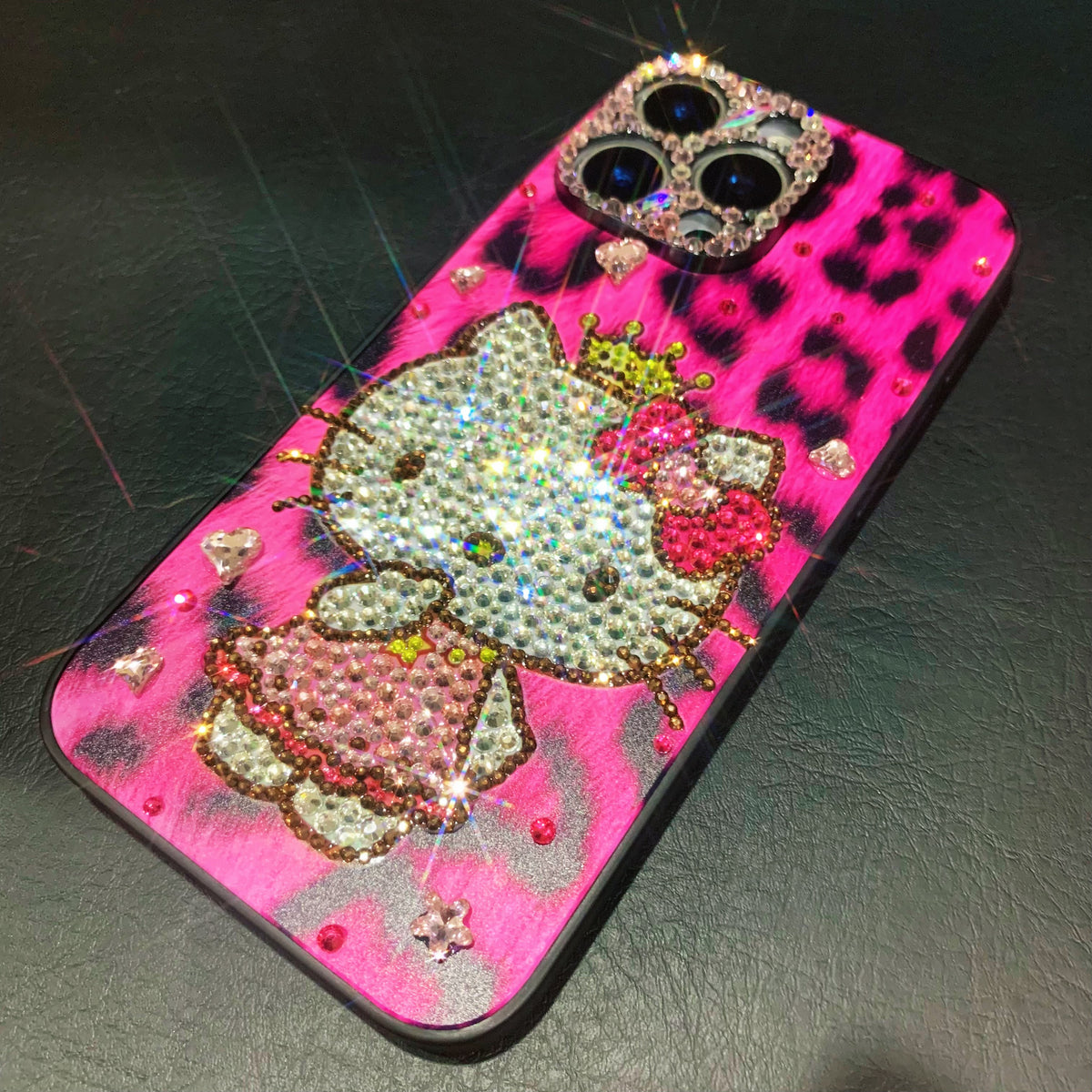 Handmade iPhone Case Minimalism Rhinestone Leopard Hello Kitty Case
