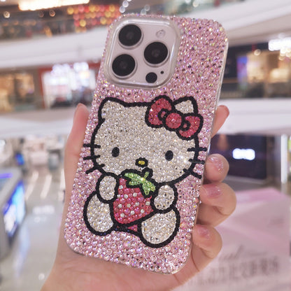 Handmade Gorgeous Bling Rhinestone iPhone Case Hello Kitty with Strawberry