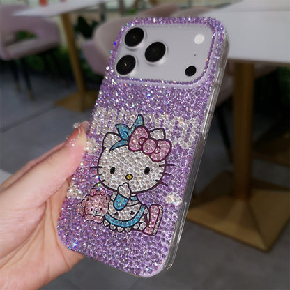 Hello Kitty with Bear Gorgeous Bling Purple Rhinestone Case for iPhone