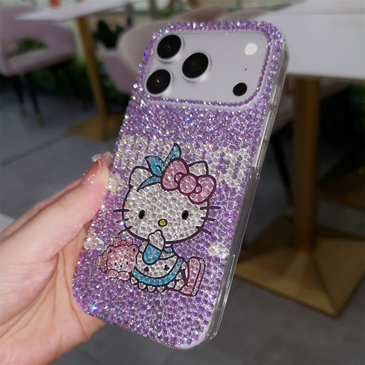 Hello Kitty with Bear Gorgeous Bling Purple Rhinestone Case for iPhone