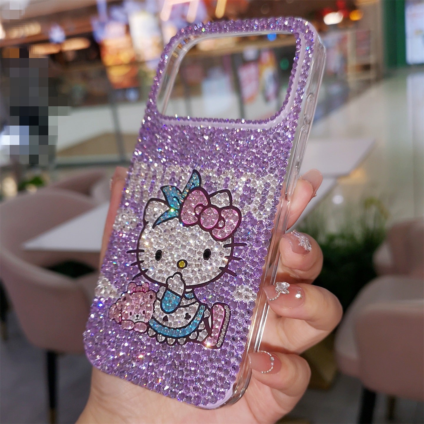 Hello Kitty with Bear Gorgeous Bling Purple Rhinestone Case for iPhone