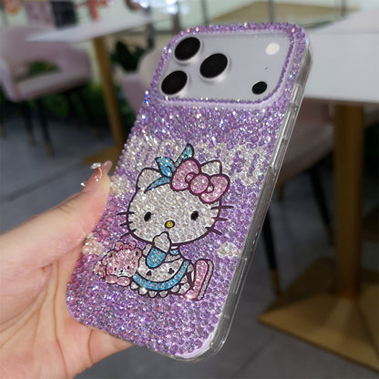 Hello Kitty with Bear Gorgeous Bling Purple Rhinestone Case for iPhone