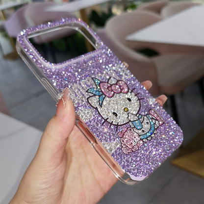 Hello Kitty with Bear Gorgeous Bling Purple Rhinestone Case for iPhone