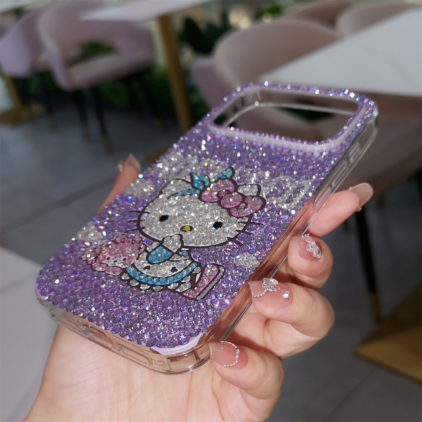 Hello Kitty with Bear Gorgeous Bling Purple Rhinestone Case for iPhone