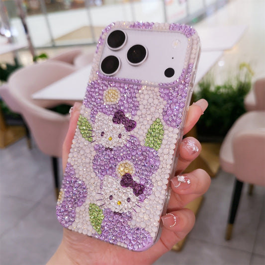 Hello Kitty with Purple Flowers Bling Rhinestone Case for iPhone