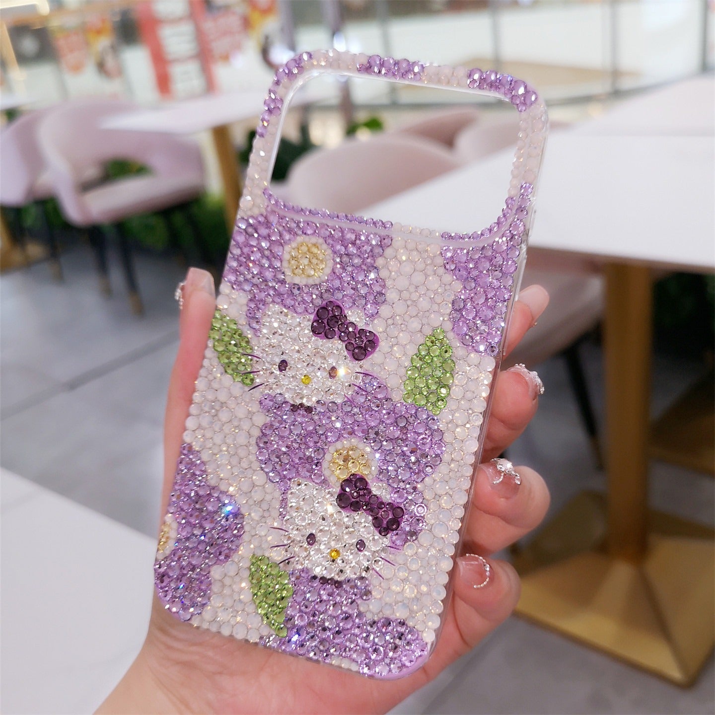 Hello Kitty with Purple Flowers Bling Rhinestone Case for iPhone