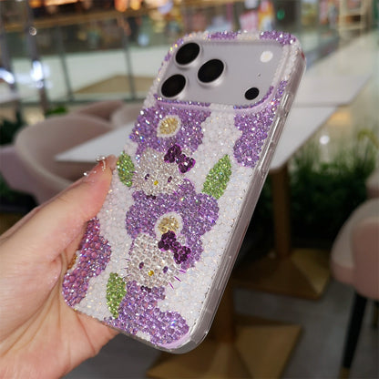 Hello Kitty with Purple Flowers Bling Rhinestone Case for iPhone