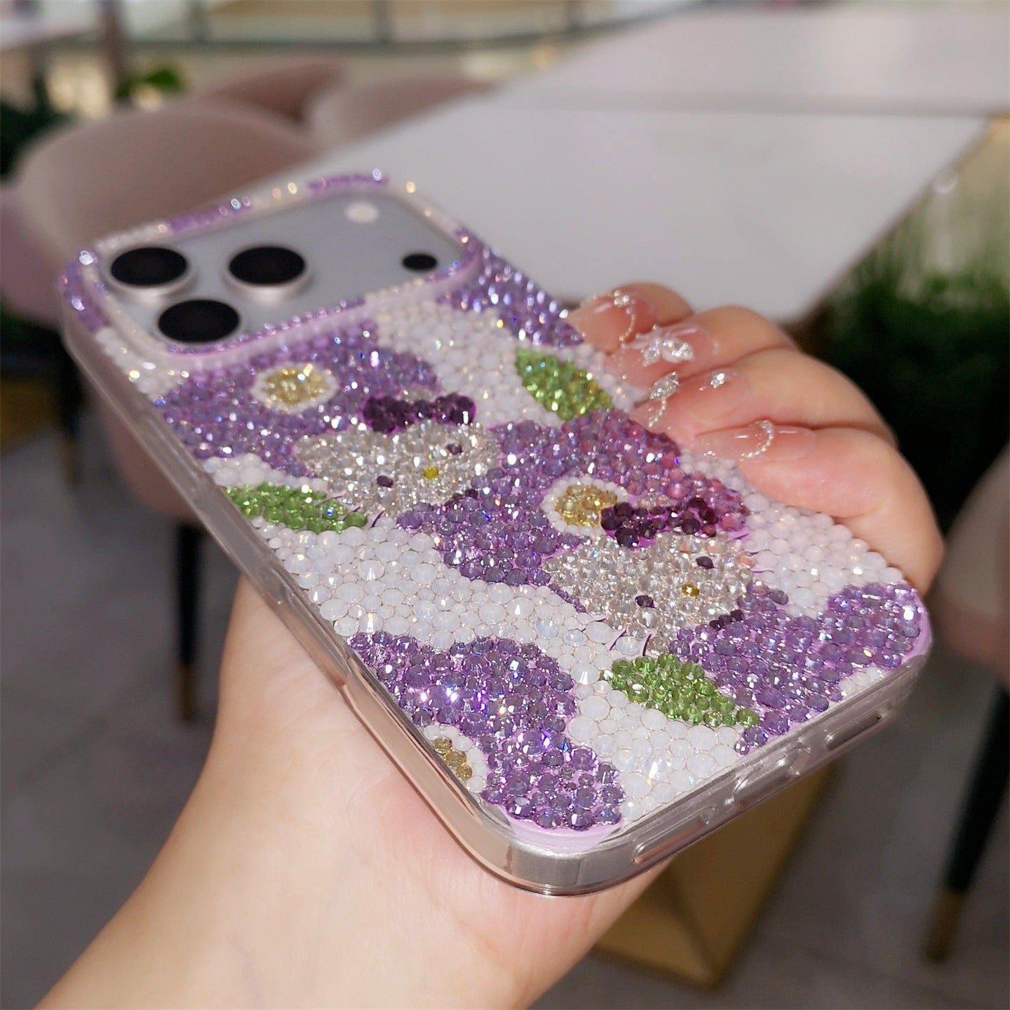 Hello Kitty with Purple Flowers Bling Rhinestone Case for iPhone