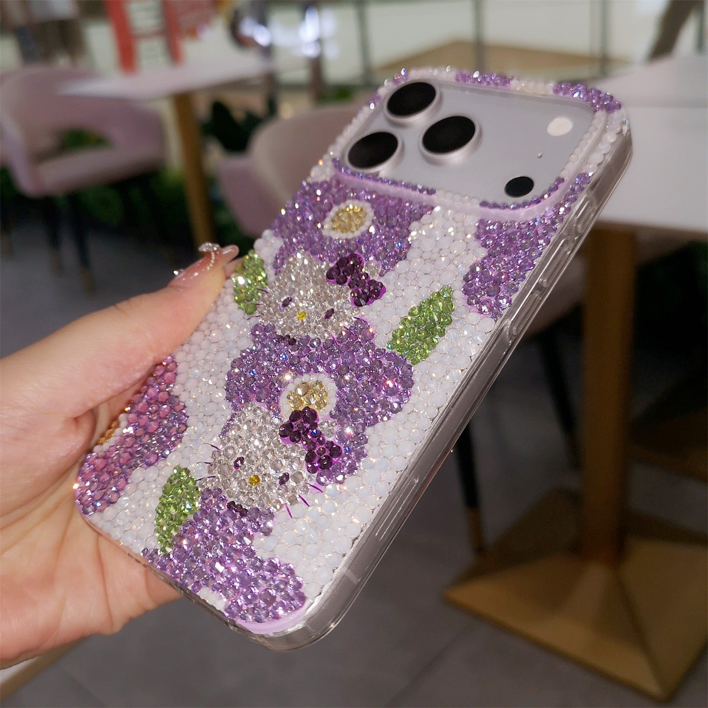 Hello Kitty with Purple Flowers Bling Rhinestone Case for iPhone