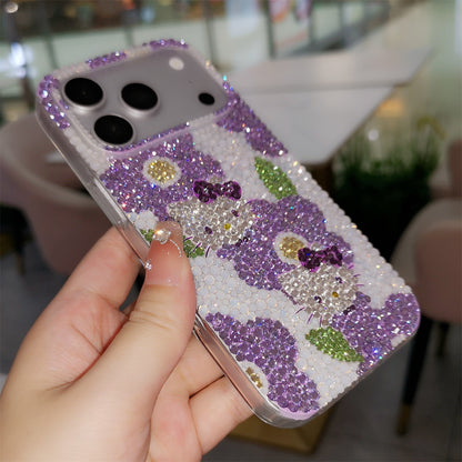 Hello Kitty with Purple Flowers Bling Rhinestone Case for iPhone