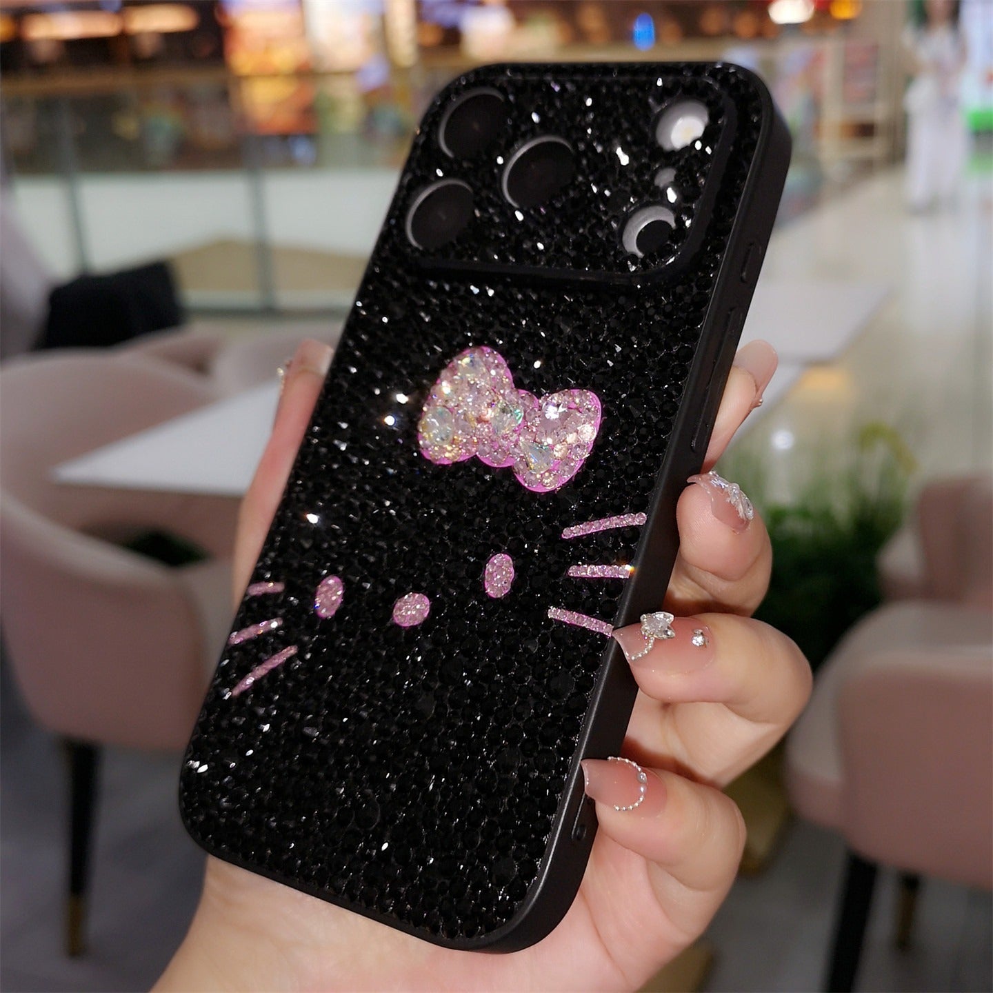 Handmade Luxury Bling Black Rhinestone iPhone Case Cute Hello Kitty