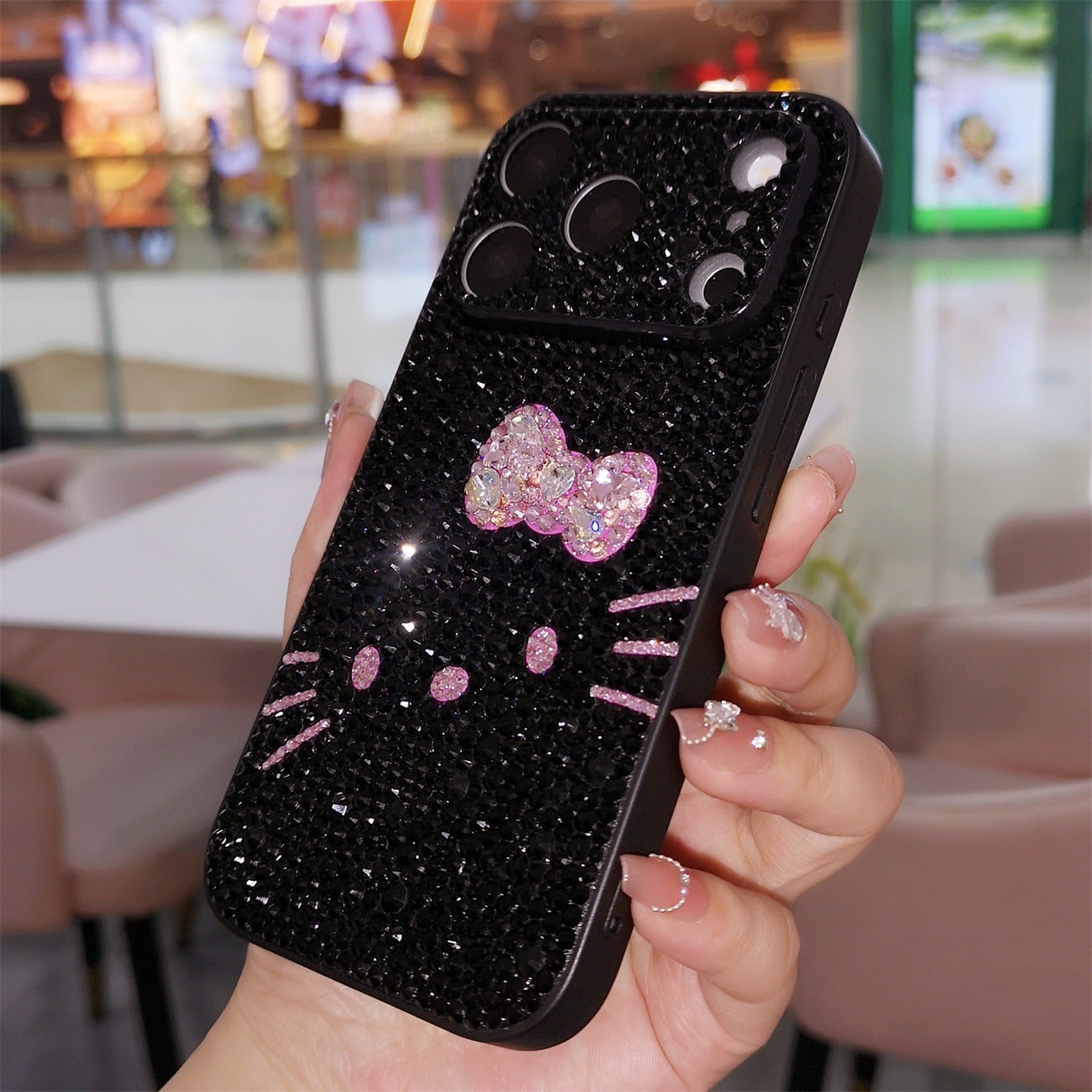 Handmade Luxury Bling Black Rhinestone iPhone Case Cute Hello Kitty