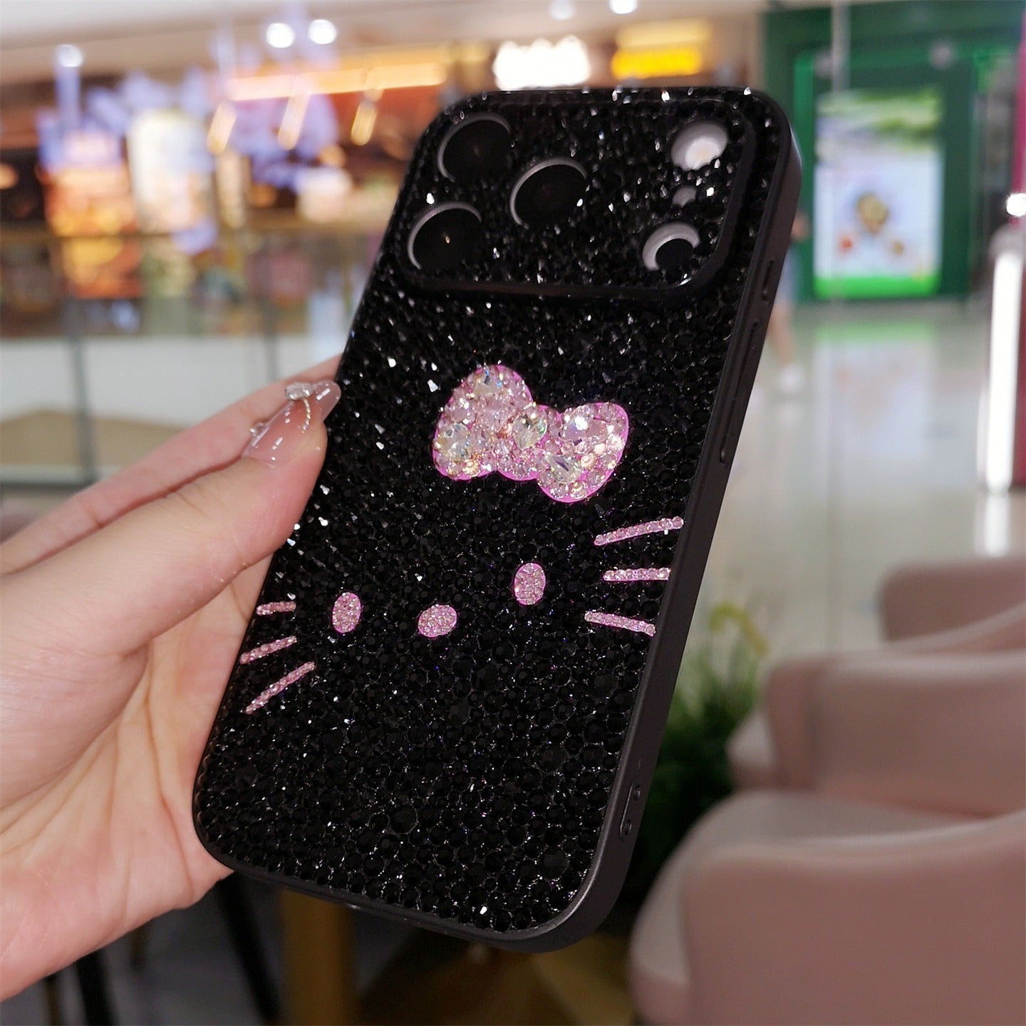 Handmade Luxury Bling Black Rhinestone iPhone Case Cute Hello Kitty