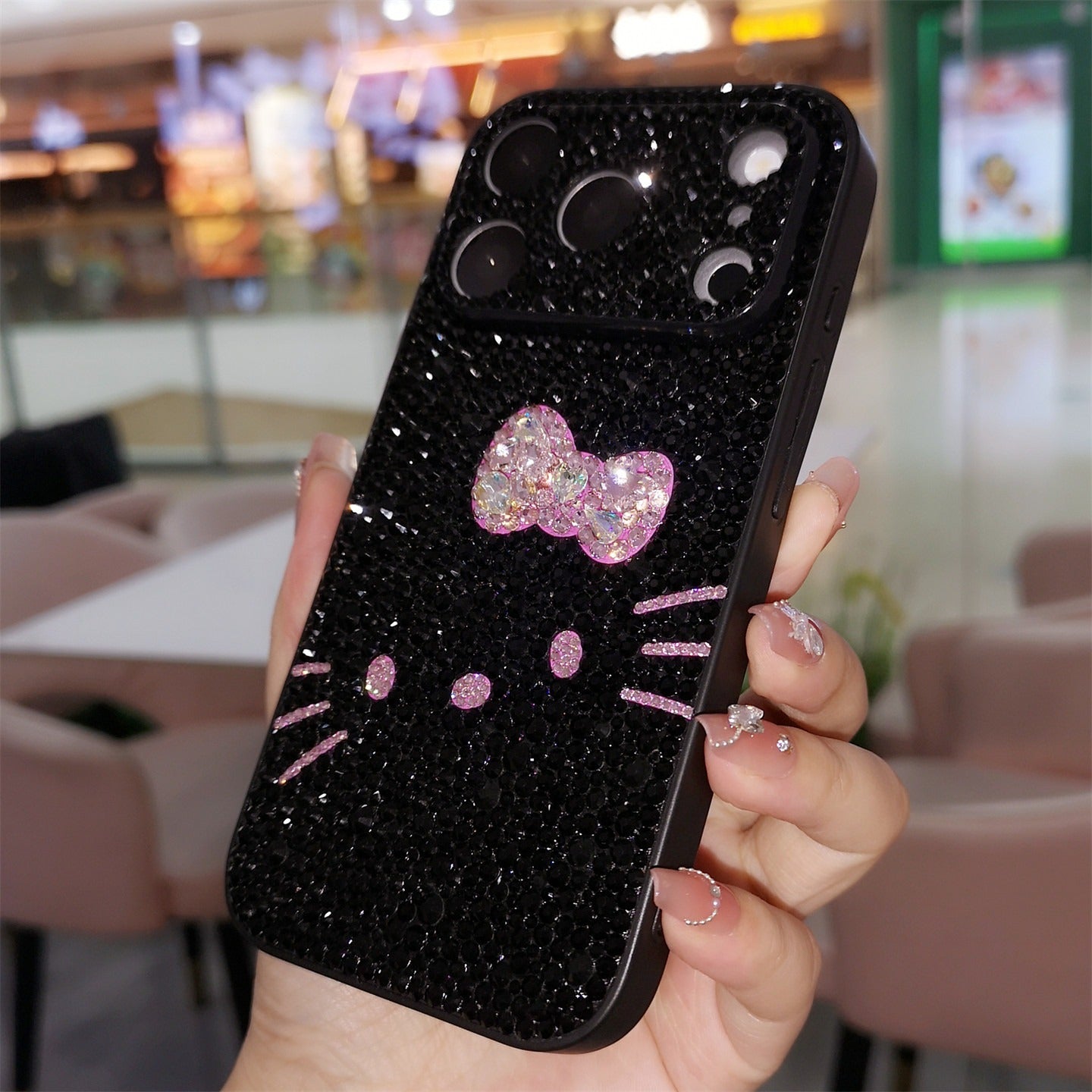 Handmade Luxury Bling Black Rhinestone iPhone Case Cute Hello Kitty