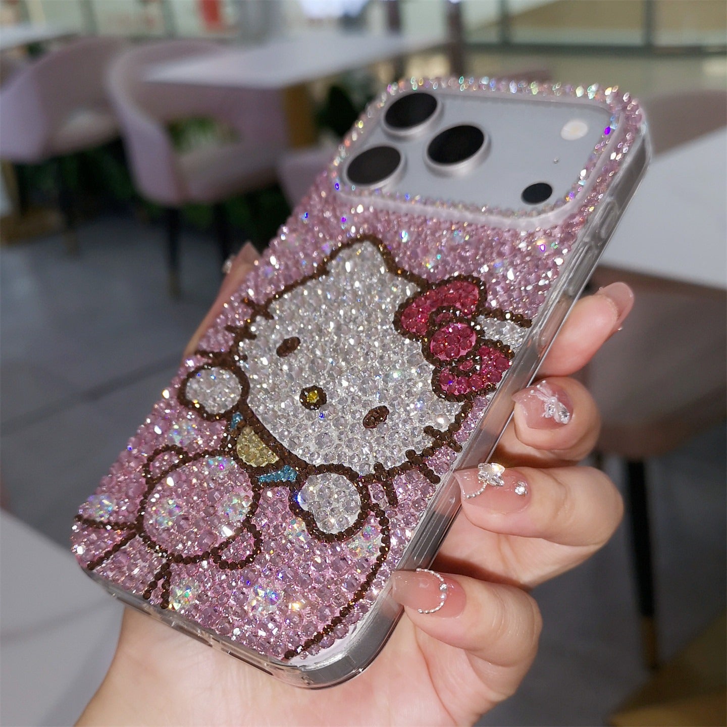 Hello Kitty with Bow Gorgeous Bling Pink Rhinestone Case for iPhone