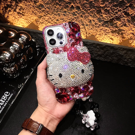 3D Hello Kitty Gorgeous Bling Rose Red Gem For iPhone Case