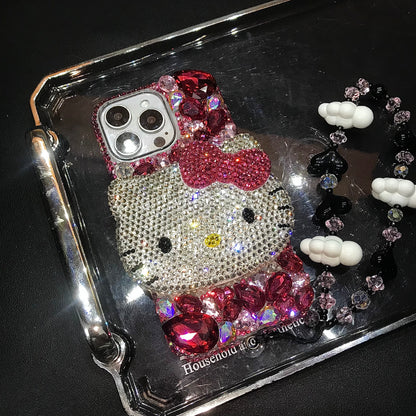 3D Hello Kitty Gorgeous Bling Rose Red Gem For iPhone Case