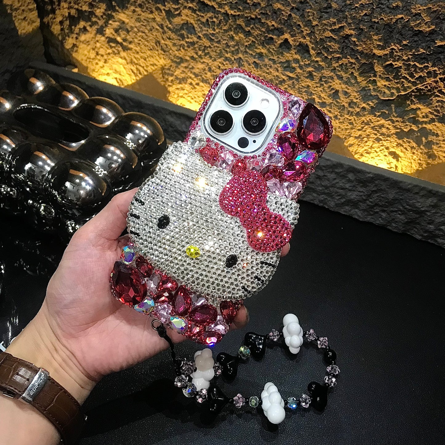 3D Hello Kitty Gorgeous Bling Rose Red Gem For iPhone Case