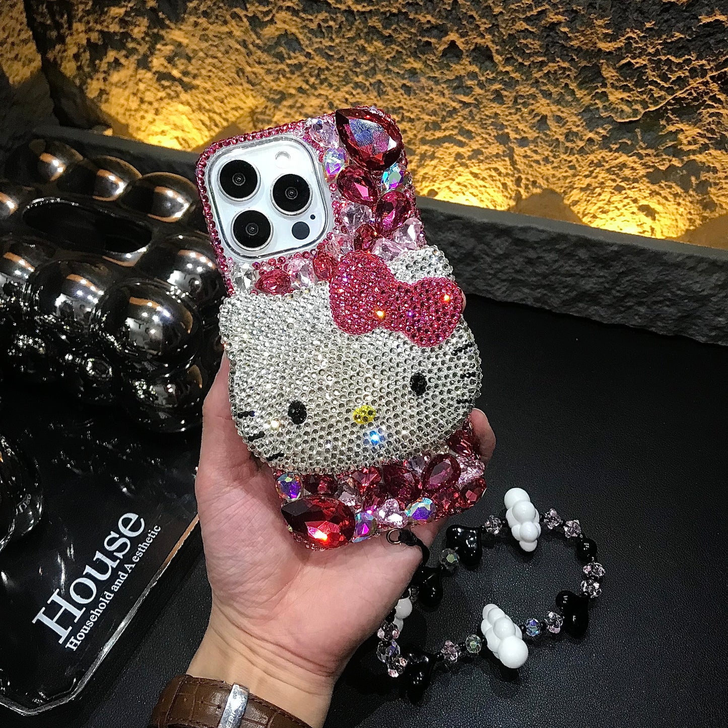 3D Hello Kitty Gorgeous Bling Rose Red Gem For iPhone Case