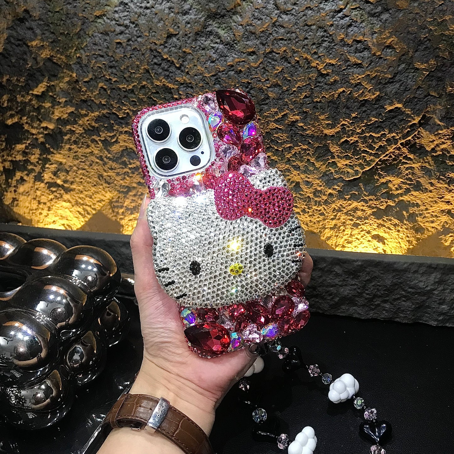 3D Hello Kitty Gorgeous Bling Rose Red Gem For iPhone Case