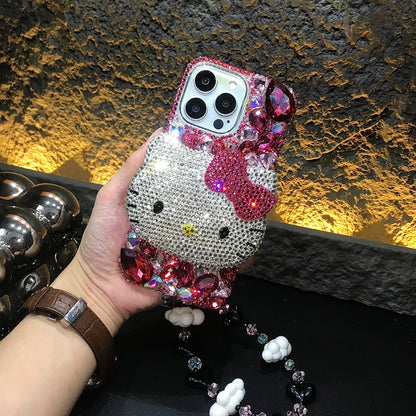 3D Hello Kitty Gorgeous Bling Rose Red Gem For iPhone Case